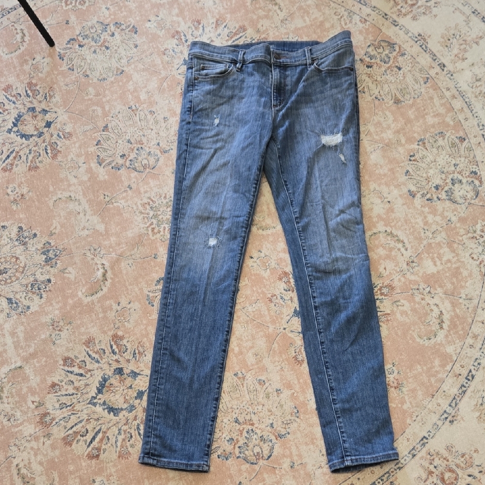 Ann Taylor LOFT Modern Skinny Blue Jean Classic 5 Pocket Factory Distress 29/8.